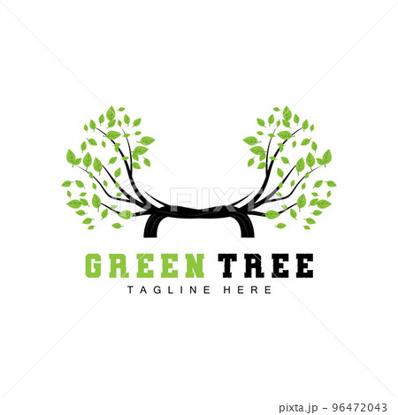 Green Tree Logo Design, Bonsai Tree Logo Illustration, Leaf And Wood Vector 96472043