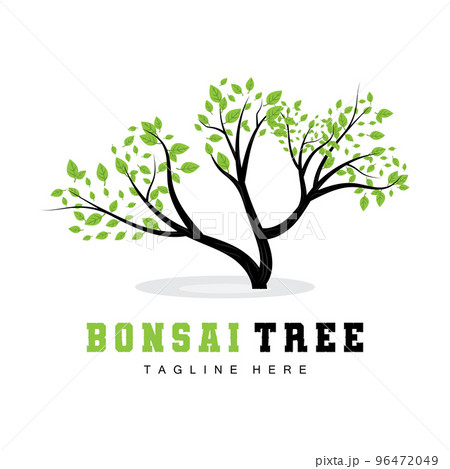 Green Tree Logo Design, Bonsai Tree Logo Illustration, Leaf And Wood Vector 96472049