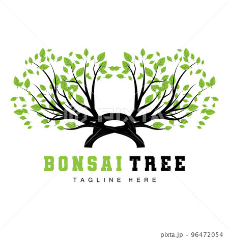 Green Tree Logo Design, Bonsai Tree Logo Illustration, Leaf And Wood Vector 96472054
