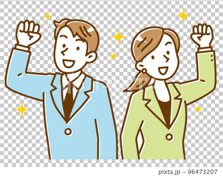 A set of young men and women businessmen doing a guts pose 96473207