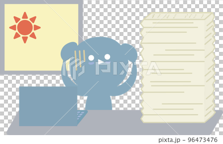 朝まで仕事が終わらないシンプルな人のイラスト 96473476