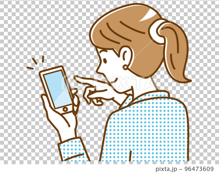 スマホの画面をタッチして操作する若い女性 96473609