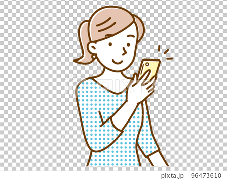 スマホの画面を見るポニーテールの若い女性 スマホの画面を見るポニーテールの若い女性 96473610