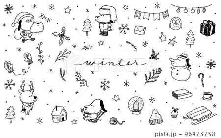 winter doodle set/冬素材 with 犬 winter doodle set/冬素材 with 犬 96473758