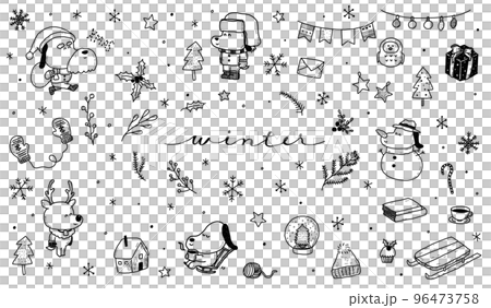 winter doodle set/冬素材 with 犬 winter doodle set/冬素材 with 犬 96473758