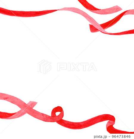 水彩画。水彩タッチの赤いリボンベクターイラスト。赤いリボンのベクターフレームと背景。 水彩画。水彩タッチの赤いリボンベクターイラスト。赤いリボンのベクターフレームと背景。 96473846