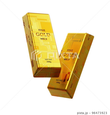 Digital gold bar with sci fi material on isolated white background. Business investment and economy concept. 3D illustration rendering 96473923