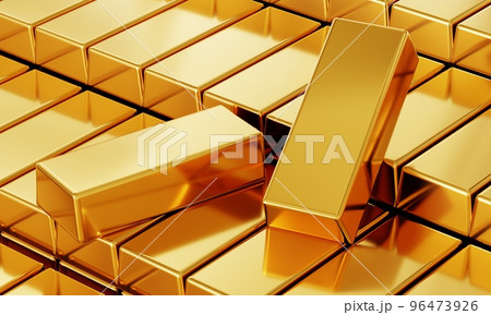 Fine gold bars in the safety vault with empty space for mockup template. Business economic and financial concept. 3D illustration rendering 96473926