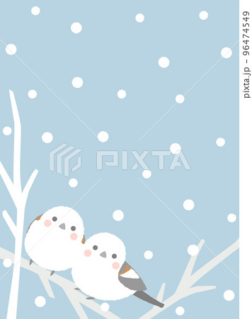 シマエナガと雪の冬のイラスト 縦書きバージョン シマエナガと雪の冬のイラスト 縦書きバージョン 96474549