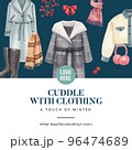 Instagram post template with winter clothing essential concept,watercolor style 96474689