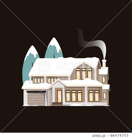 House Home Snow Winter Season Pine Tree Nature Illustration 96474755