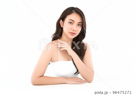 Beautiful young asian woman with clean fresh skin on white background, Face care, Facial treatment, Cosmetology, beauty and spa, Asian women portrait. 96475271