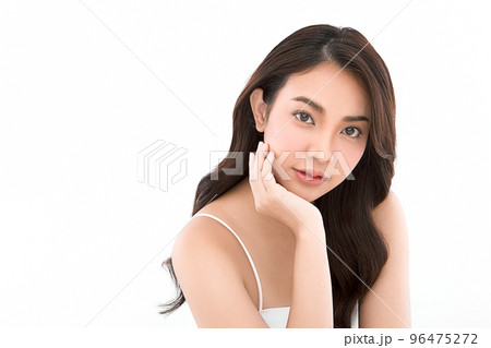 Beautiful young asian woman with clean fresh skin on white background, Face care, Facial treatment, Cosmetology, beauty and spa, Asian women portrait. 96475272