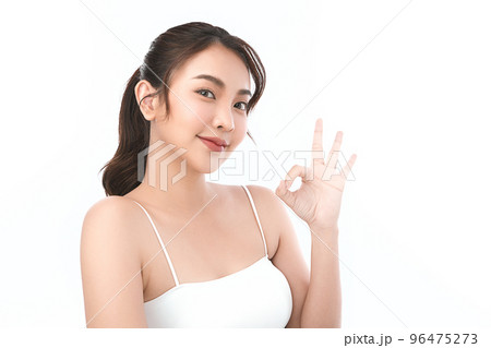 Beautiful young asian woman with clean fresh skin on white background, Face care, Facial treatment, Cosmetology, beauty and spa, Asian women portrait. 96475273
