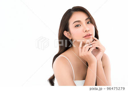 Beautiful young asian woman with clean fresh skin on white background, Face care, Facial treatment, Cosmetology, beauty and spa, Asian women portrait. 96475279