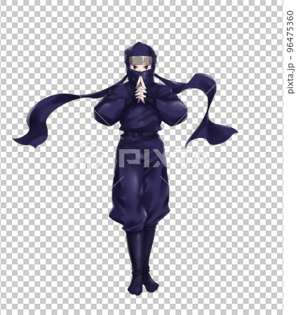 手で印を結ぶ忍者　頭巾有り 96475360