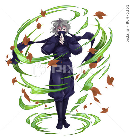 手で印を結ぶ忍者 頭巾なし 風エフェクト有り 手で印を結ぶ忍者 頭巾なし 風エフェクト有り 96475361