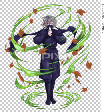 手で印を結ぶ忍者 頭巾なし 風エフェクト有り 手で印を結ぶ忍者 頭巾なし 風エフェクト有り 96475361