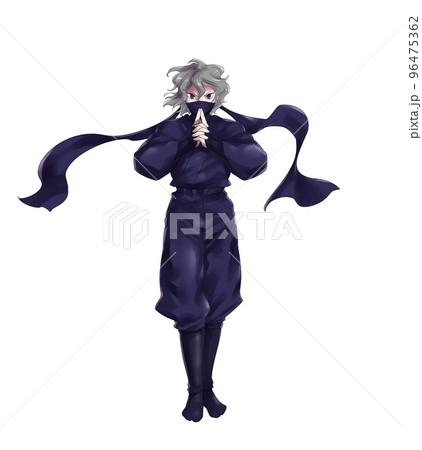 手で印を結ぶ忍者　頭巾なし　 96475362