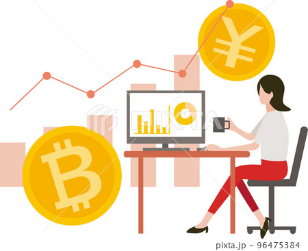 自宅で金融取引と分析をする女性 96475384