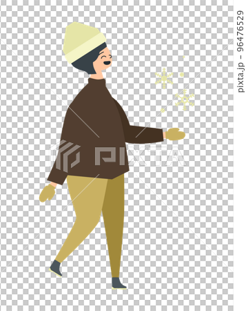 Illustration of a boy rejoicing in the snow 96476529