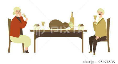 食事をするシニア女性とシニア男性のイラスト 食事をするシニア女性とシニア男性のイラスト 96476535