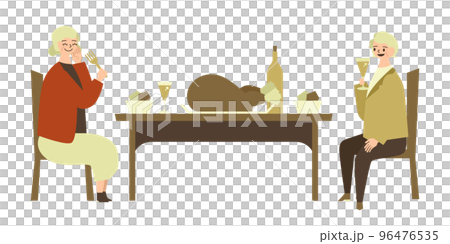 Illustration of a senior woman and a senior man eating Illustration of a senior woman and a senior man eating 96476535