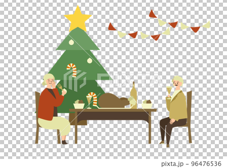 Christmas dinner Illustration of a senior couple eating Christmas dinner Illustration of a senior couple eating 96476536