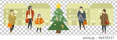 Christmas cityscape Illustration of shopping people 96476537