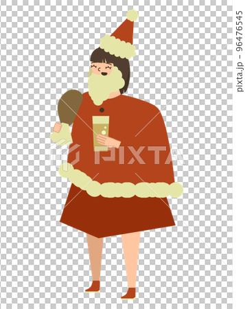 Illustration of a girl in Santa clothes eating chicken Illustration of a girl in Santa clothes eating chicken 96476545