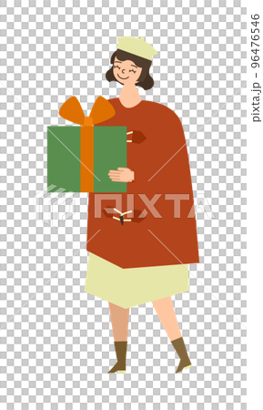 Illustration of a woman holding a present box Illustration of a woman holding a present box 96476546