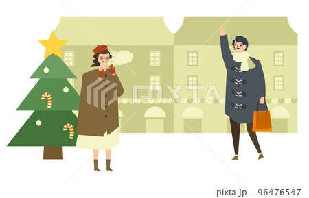クリスマスデート 待ち合わせする男女のイラスト クリスマスデート 待ち合わせする男女のイラスト 96476547