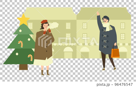 クリスマスデート 待ち合わせする男女のイラスト クリスマスデート 待ち合わせする男女のイラスト 96476547