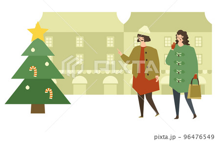 クリスマスにショッピングする女友達のイラスト クリスマスにショッピングする女友達のイラスト 96476549