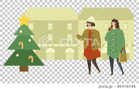 クリスマスにショッピングする女友達のイラスト クリスマスにショッピングする女友達のイラスト 96476549