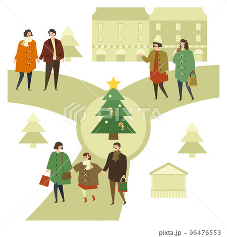 クリスマスの街並み 人々のイラスト 96476553
