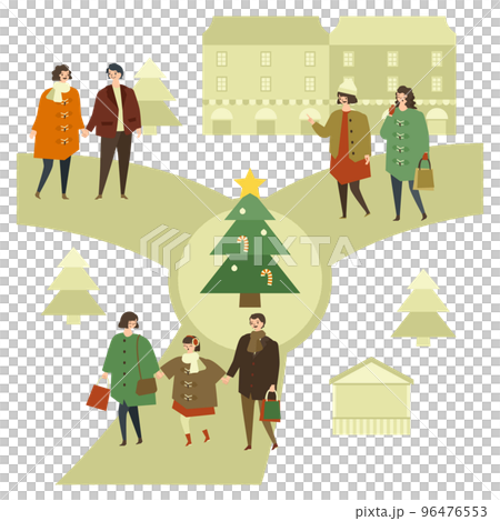 クリスマスの街並み 人々のイラスト 96476553