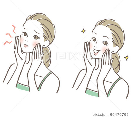 肌の調子が悪い時と良い時の女性のセット 96476793