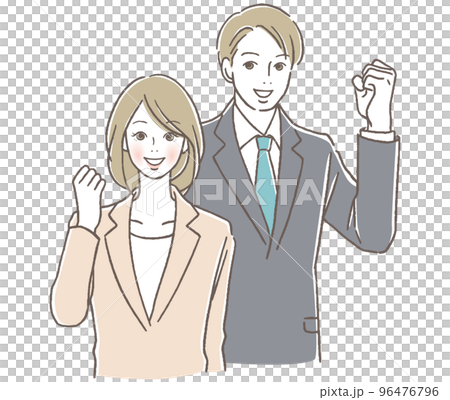 ガッツポーズをするスーツの男女 ガッツポーズをするスーツの男女 96476796