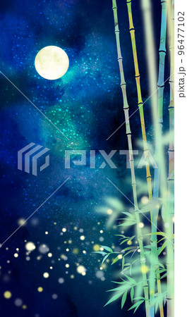 幻想的な月夜の竹林　背景素材 96477102
