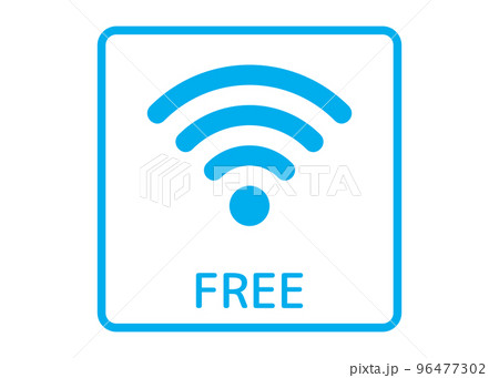 Wi-Fiマーク 丸みのある水色の無料Wi-Fiのイラスト アイコン素材 96477302