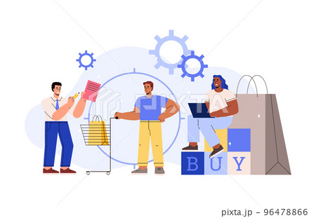Consumer behaviour abstract metaphor - flat vector illustration isolated on white background. 96478866