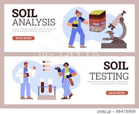 Soil testing and analysis web banners set, flat vector illustration. 96478909