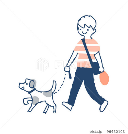 犬の散歩をしている男の子 犬の散歩をしている男の子 96480108