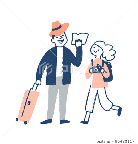 旅行をしている笑顔の男女 旅行をしている笑顔の男女 96480117