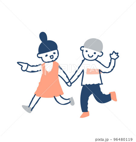 手を繋いで歩く女の子と男の子 96480119