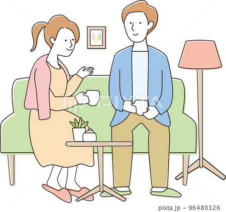 会話する男女 線あり　ツヤあり 96480326