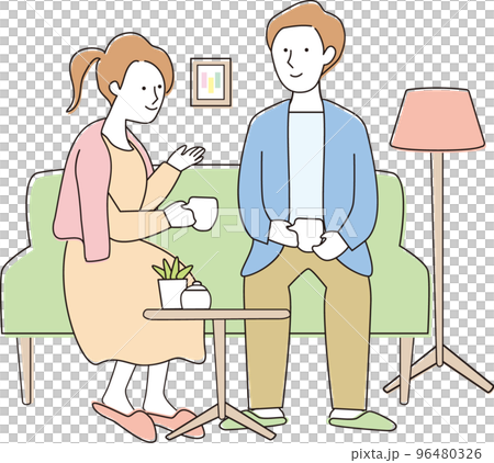 会話する男女 線あり　ツヤあり 96480326