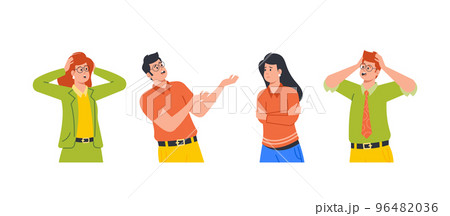 Worried Business Men and Women. Stressed Male and Female Characters Figure Out Problem, Solve Task, Communicate 96482036