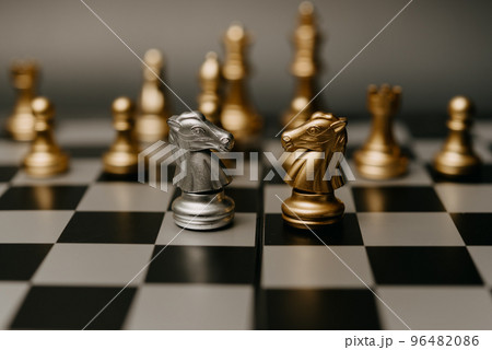 Two horse Chess board game. Business leader marketing strategy planing and intelligence concept. 96482086